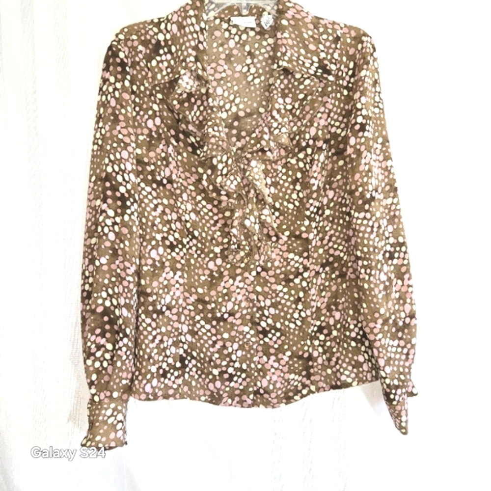 COVINGTON WOMEN'S MULTICOLOR RUFFLED BUTTON UP BLOUSE LONG SLEEVE TOP SIZE XL/18